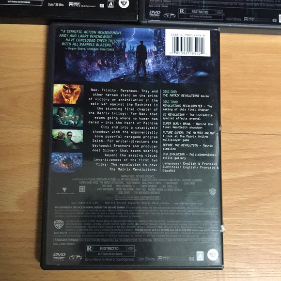 DVDS Matrix; Matrix Reloaded; Matrix Revolutions.  All discs-good condition. - Picture 5 of 5